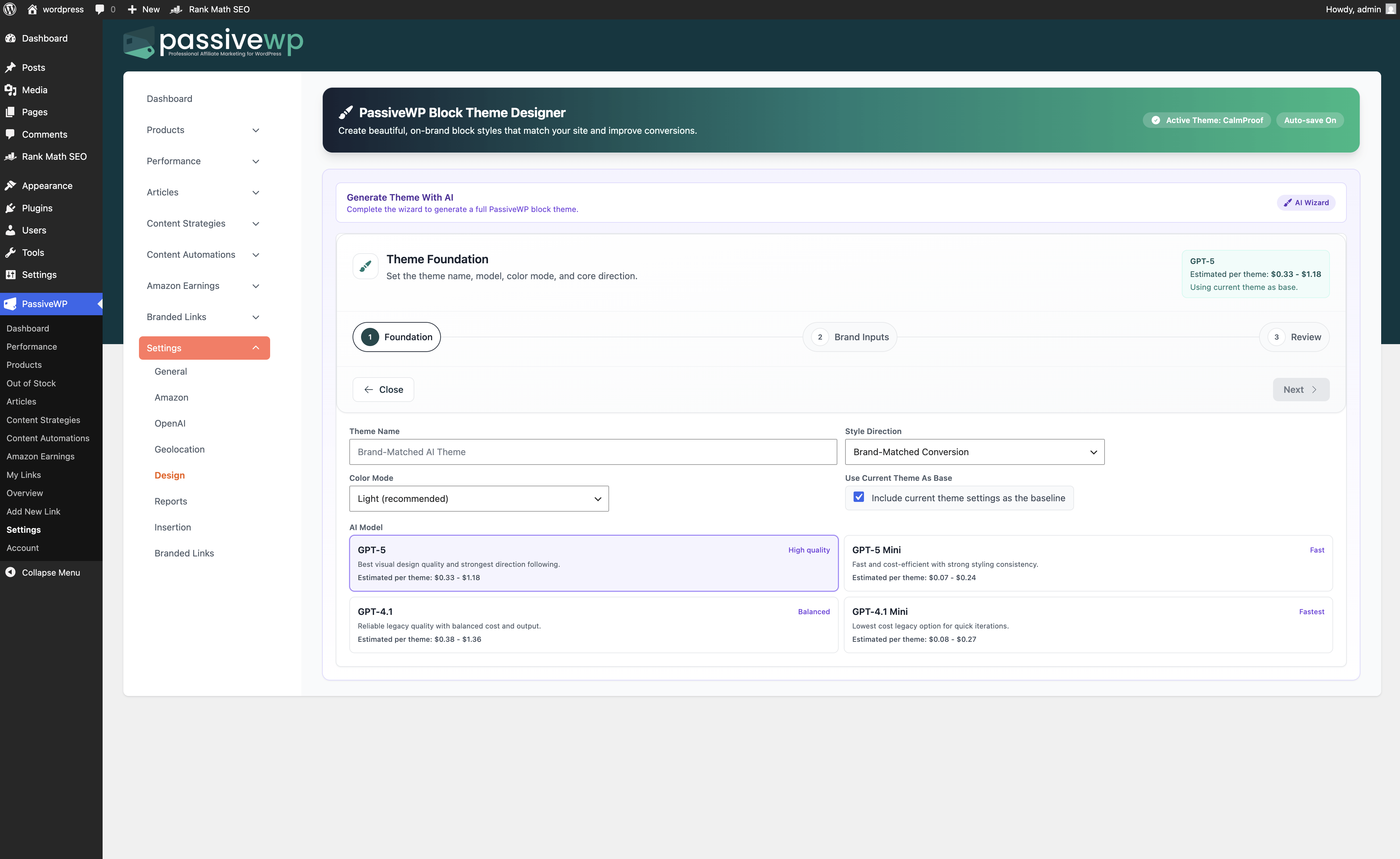 AI-generated PassiveWP block style output