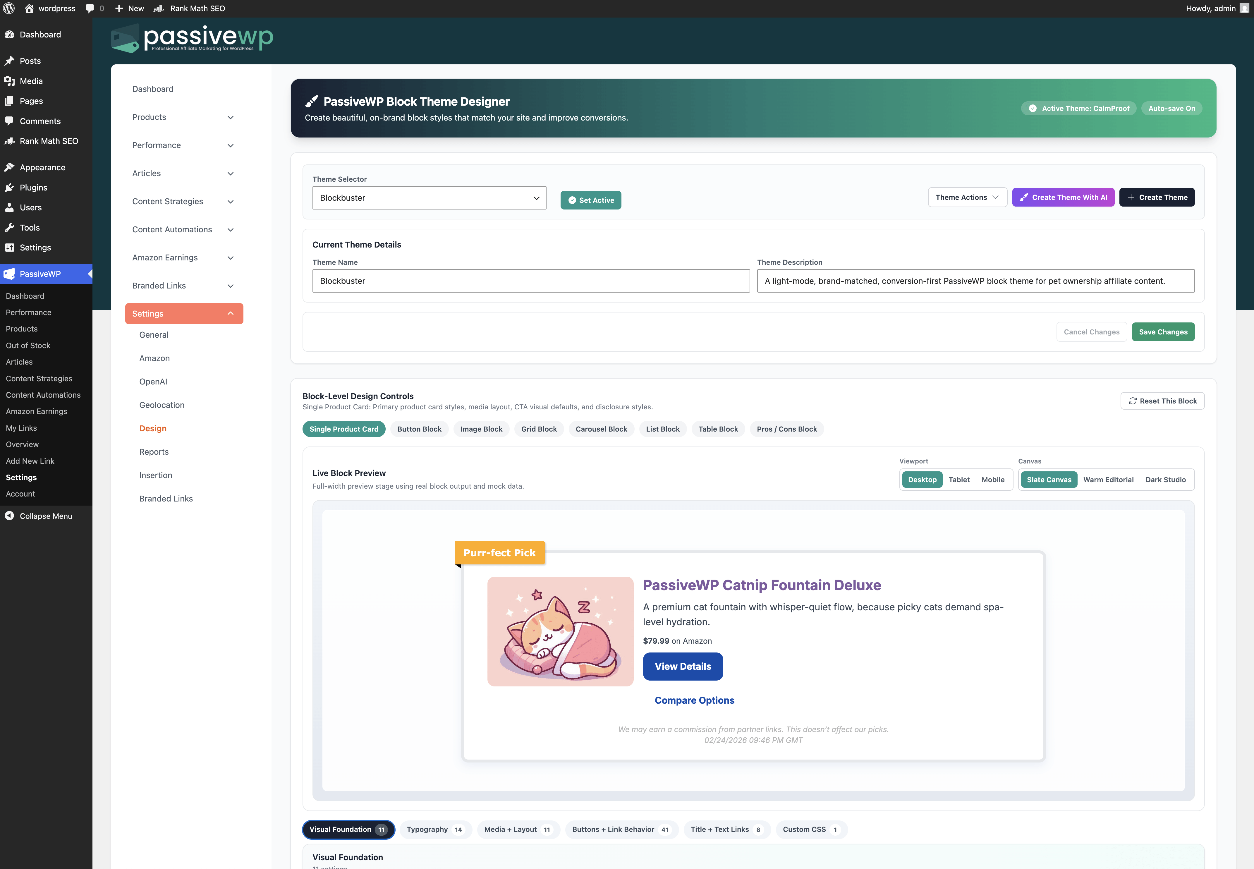 PassiveWP block designer full workspace