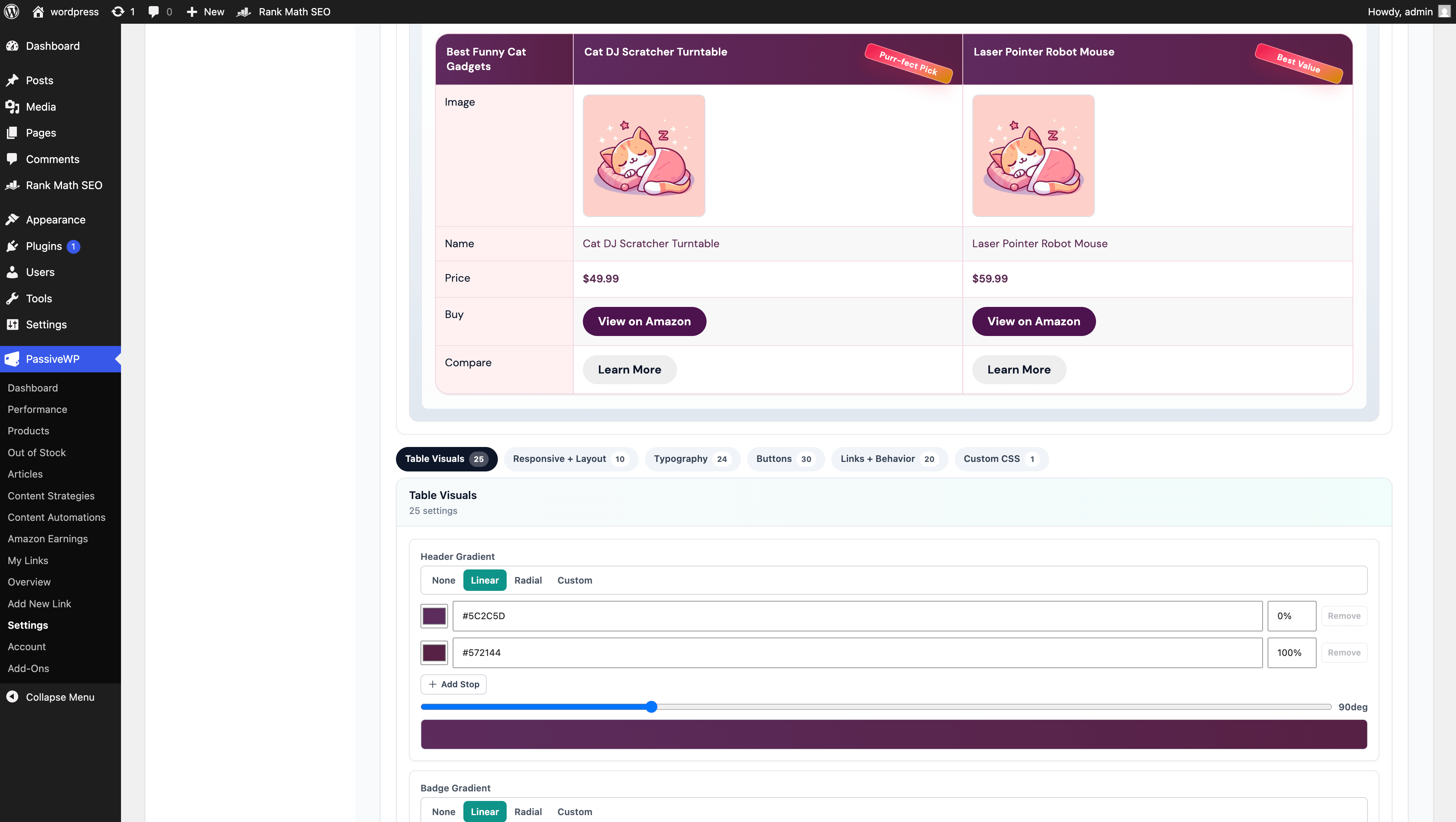 PassiveWP block style controls preview